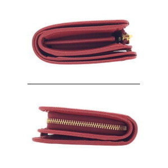 PRADA Saffiano Bifold Wallet Snap Zipper Leather Red - Picture 4 of 16